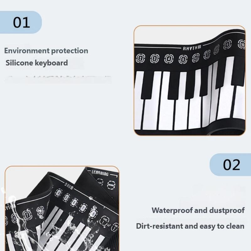 Foldable 49 Key Piano Silicone Keyboard with USB Port Integrated Speaker Practical Design for Beginners and Children