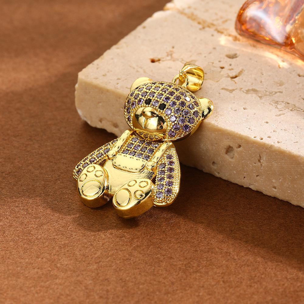 Exaggerated Copper Panda Pendant with Diamonds - Fashionable, Cute, Color-Preserving Animal Bear Charm Jewelry