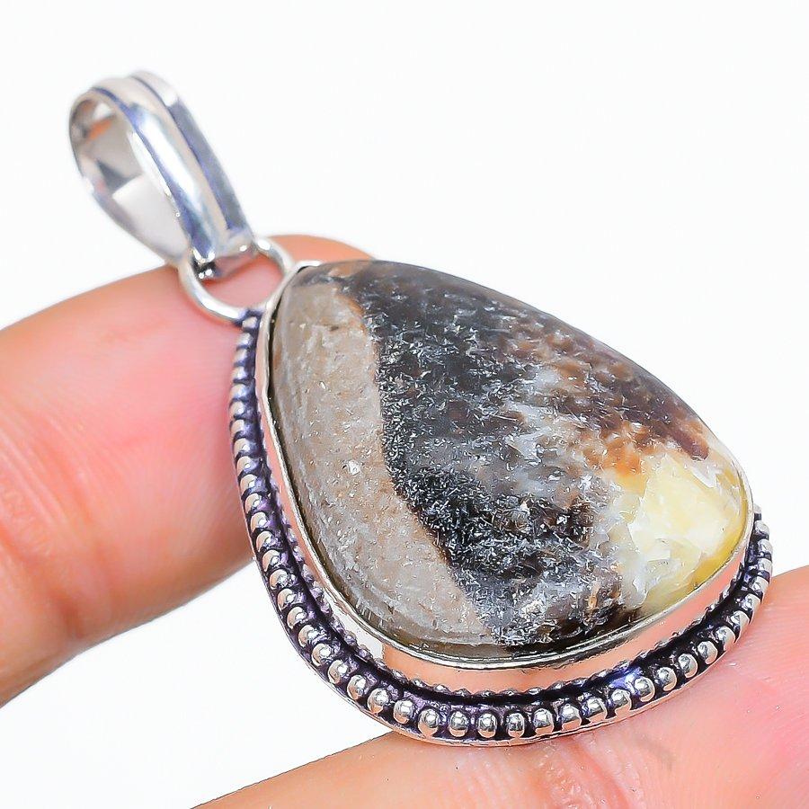 Septarian Stone Gemstone Handmade 925 Sterling Silver Jewelry Pendant 1.81" SU-6889