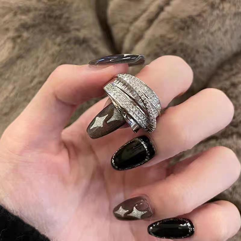 Geometric ring women s fashion temperament multi-layer line open ring ins style Internet celebrity index finger ring tide adjustable opening
