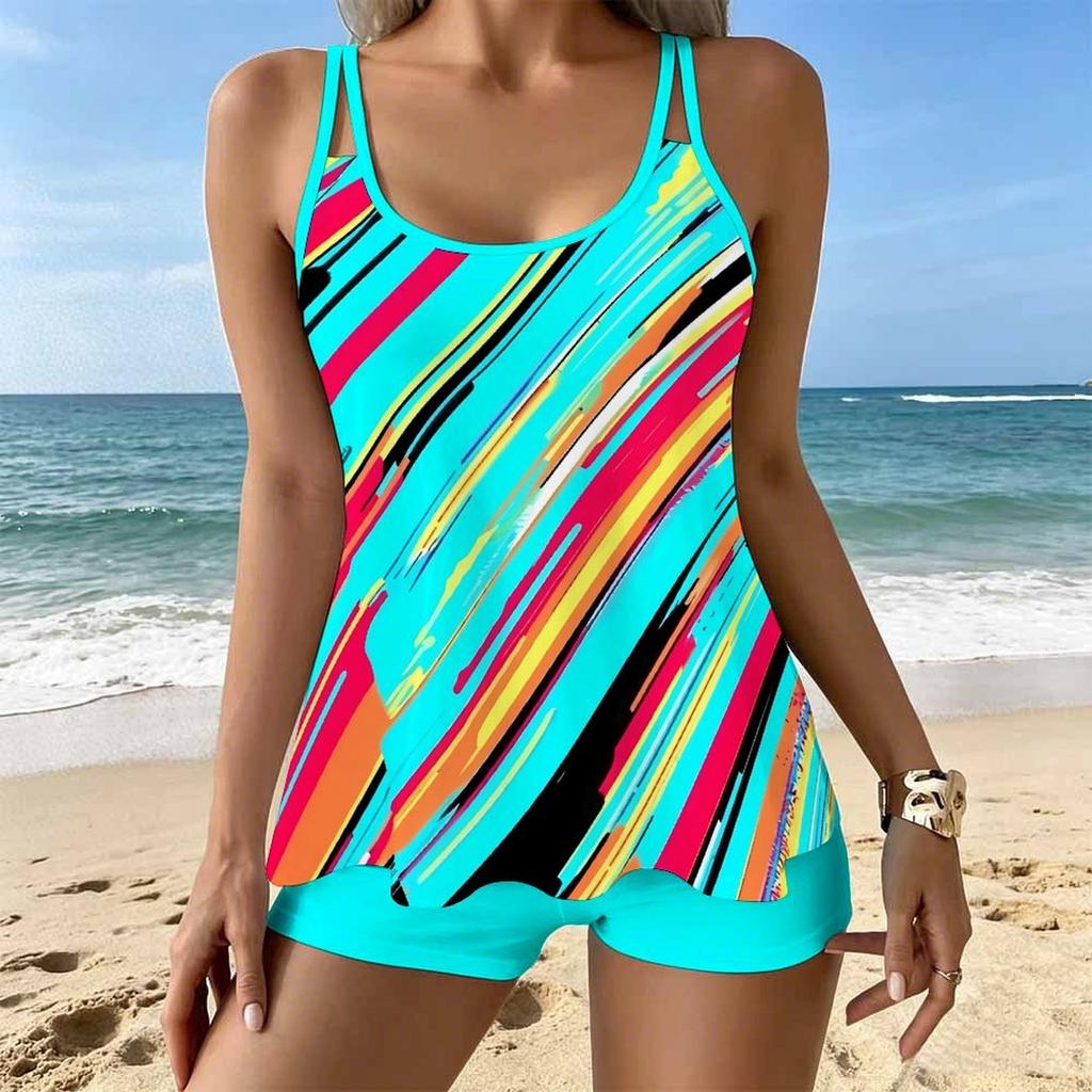 Women's Swimwear Tankini 2 Piece Swimsuit  Seaside  Print Vacation Bathing Suits