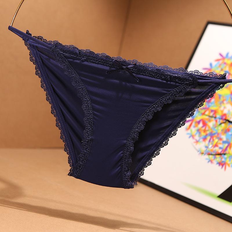 Ladies Summer Sexy Ribbon Lace Edge Bow Cotton Bottom Crotch Low Waist Triangle Briefs