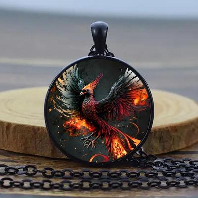 Fire Phoenix Glass Cabochon Pendant Necklace Women's  Necklace Jewelry