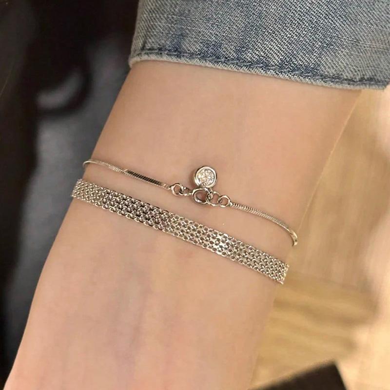 Stainless Steel 18K Gold Plated Exquisite Weaving Mesh Bracelets for Women Chunky Trendy Link Chain Adjustable Bracelet Jewelry