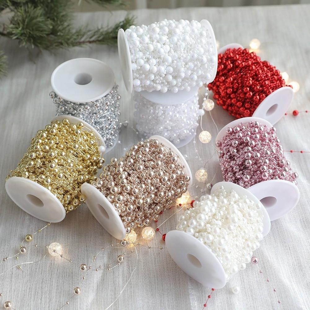 New 10M/Roll Pearl Chain DIY Christmas Decorations Chain Bead String Christmas Tree Pendant For Home Room Decor
