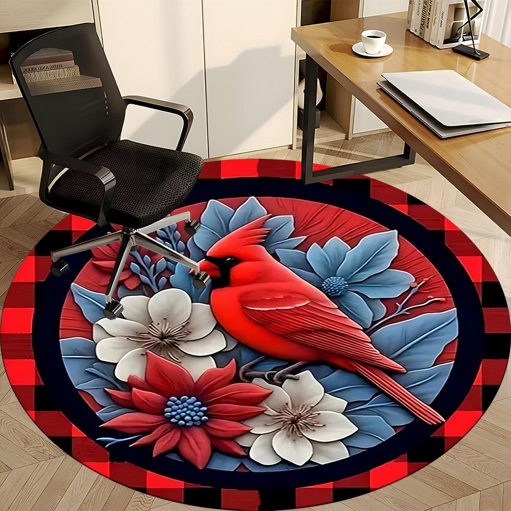 1pc Red Cardinal Bird Carpet for Office Non-Slip, Round Carpet, Soft & Comfortable, Carpet for Office, Lightweight Round Floor Mat