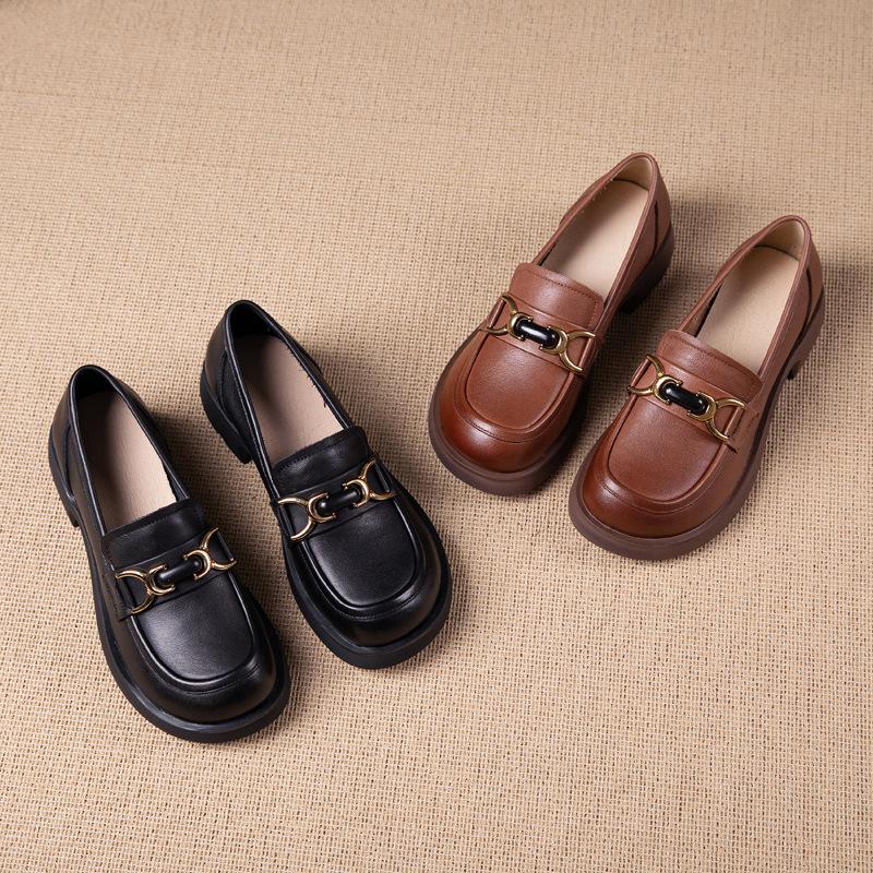 First Layer Cowhide Loafers Women's Spring and Autumn New Leather British Style Casual Versatile Small Leather Shoes Single Shoes Women's Shoes