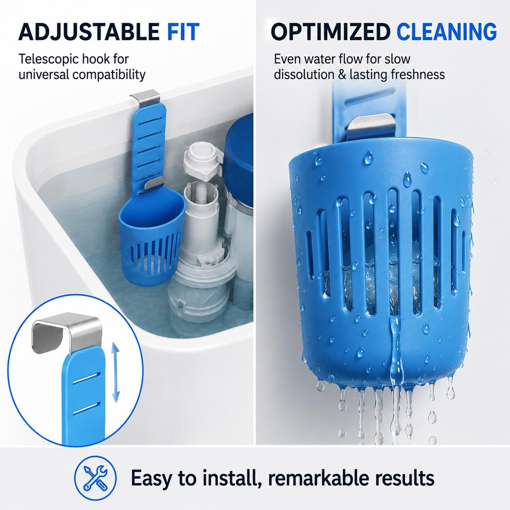 Hanging Toilet Tank Cleaning Tablet Holder Adjustable Silicone Basket with Metal Hook for Bathroom Toilet Bowl Cleaning
