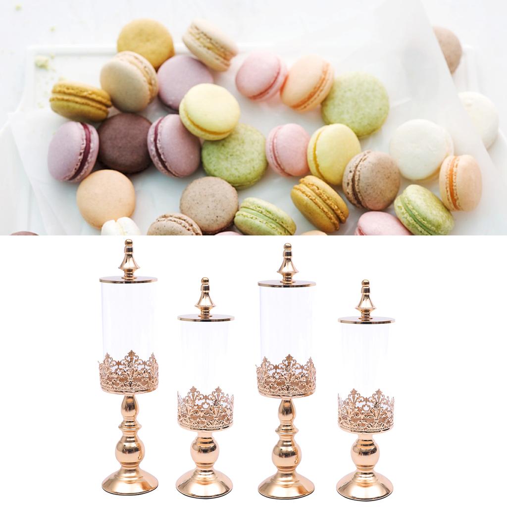 4 Pcs Acrylic Metal Candy Jars Wedding Party Candy Cupcake Storage Canisters Dessert Display Plate with Gold Lids