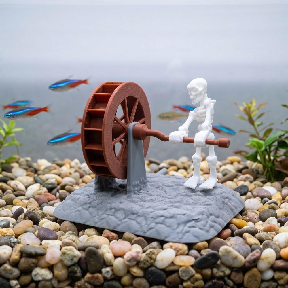 Skeleton Waterwheel Creative Underwater Landscape Skeleton Decor Pneumatic Rotatable Animated Skeletons Statue For Aquarium Tank
