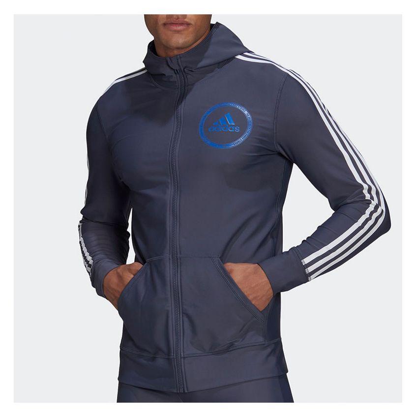 adidas Letter Logo Hooded Casual Sun Protection Swimwear Men Swimwear Blue HB1804