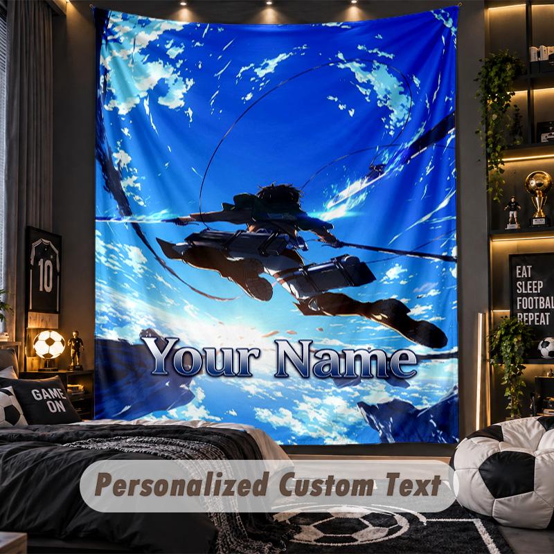 Personalized Wall Tapestry,Attack on Titan Custom Printed Name, Fabric Wall Art For Indoor Room Backdrop