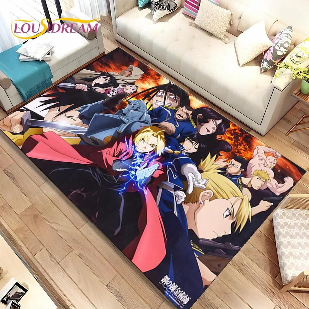 Anime Fullmetal Alchemist Kreslený Oblastní Koberec, Koberec pro Obývací Pokoj Ložnici Pohovku Rohožka Dekorace, Dětská Protiskluzová Podložka na Podlahu