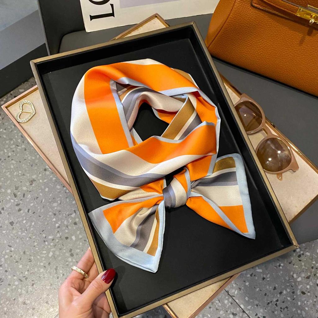 Small Silk Scarf Women's Spring and Autumn Thin Korean Version Versatile Thin and Narrow Long Scarf Tied Hair Temperament Square Scarf with Suit Shirt