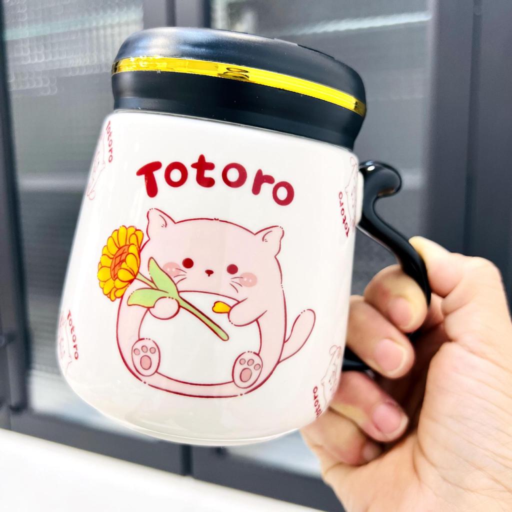 Home Suit Ceramic Cup with Lid High Appearance Big Cap Student Water Cup Unique Gift Mug Cartoon Cup Durable Durable