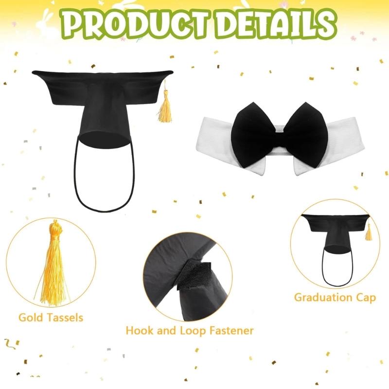 User Friendly Efficient Graduation Accessories Black Cap and Bowtie Set Sustainable Party Decorations Polyester Materials