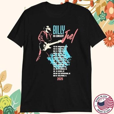 Billy Joel In Concert Guitar 2025 Tour Itinerary T Shirt Full Size S-5XL Unisex T-Shirt