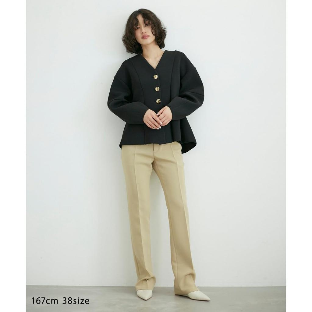 Et Rope Slacks Narrow Center Press Pants Black [Adam Femme] [Sustainable Stretch] Women's (01)