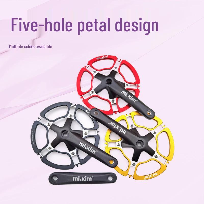 mi.xim 5-hole Petal Crankset: 45T/47T/53T/56T for Folding, Small Wheel, and Road Bikes, Single Chainring Crankset