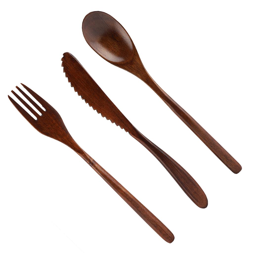 Wiederverwendbares Geschirrset aus Holz im japanischen Stil (Messer & Gabel & Löffel Nur)