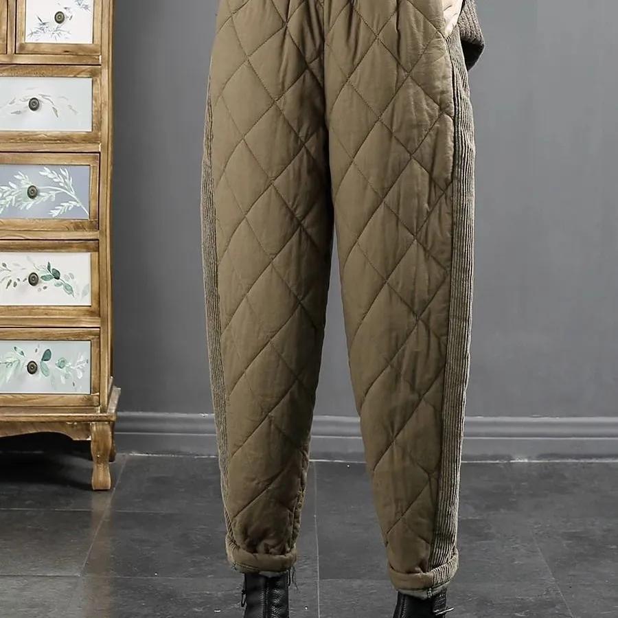 Women's Autumn Winter Plus Size Padded Thickened Elastic Waist Hundreds of Sports Trousers Warm Solid Colour Wide-legged Leisure Trousers