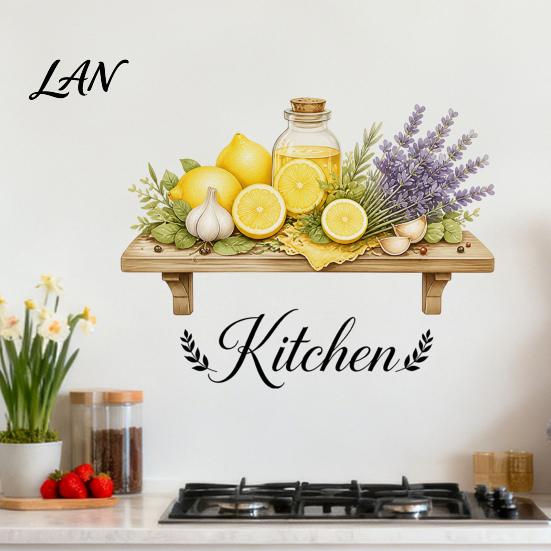 Adesivi Murali in PVC, Adesivi per Cucina ad Acquerello, Pianta Verde Limone Teiera Auto?Adesivi Decorativi, Paraspruzzi Impermeabili Adesivi Decorativi per Fornelli per