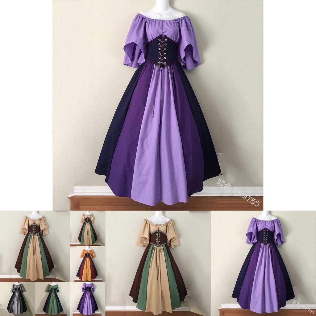 Retro Princess Gown With Puff Sleeves And Tie Waist For Stage Show And Cultural Events