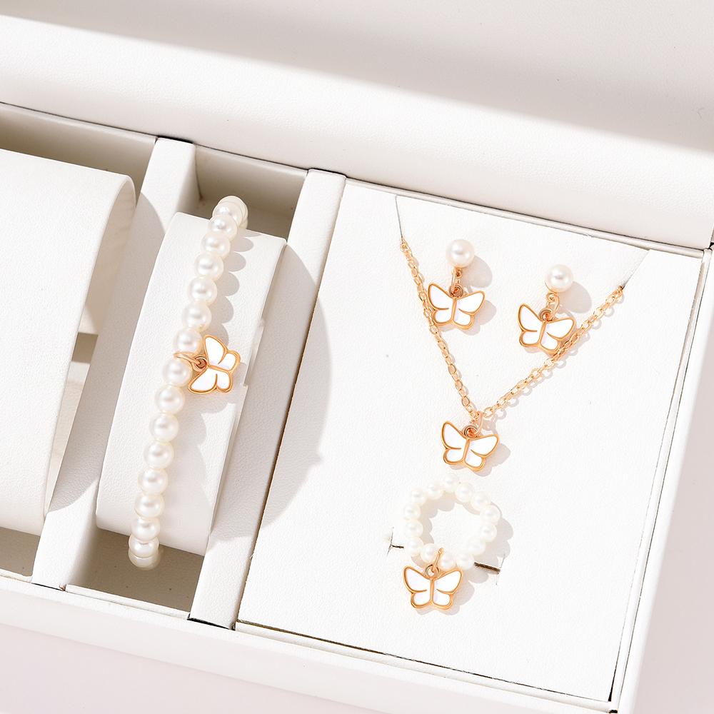 

Набор из 5 предметов: женский простой браслет с подвеской-бабочкой, покрытый маслом, с цирконом, серьги, ожерелье, кольцо. Персонализированный милый циркон