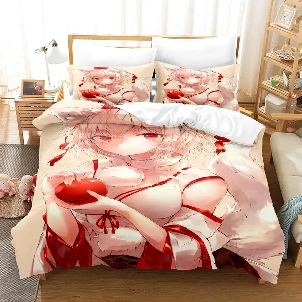Kawaii Inubashiri Momiji Touhou Bedding Set Single Twin Full Queen King Size Bed Set Adult Kid Bedroom Duvet Cover Set