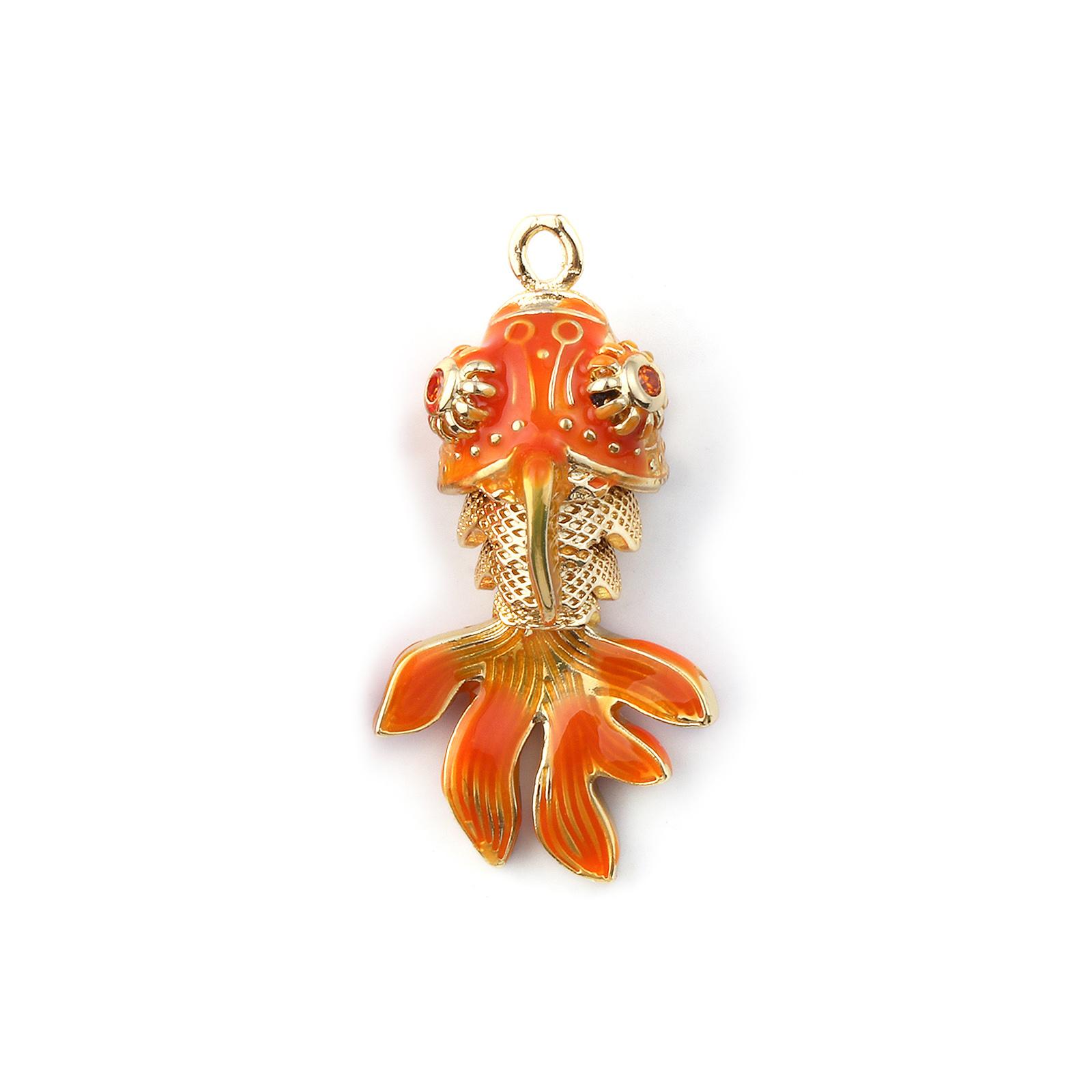 

1 Piece Brass Ocean Jewelry Pendants 18K Gold Plated Enamel Goldfish 3D Movable Charms For DIY Necklace Making 3cm x 1.5cm оранжевый