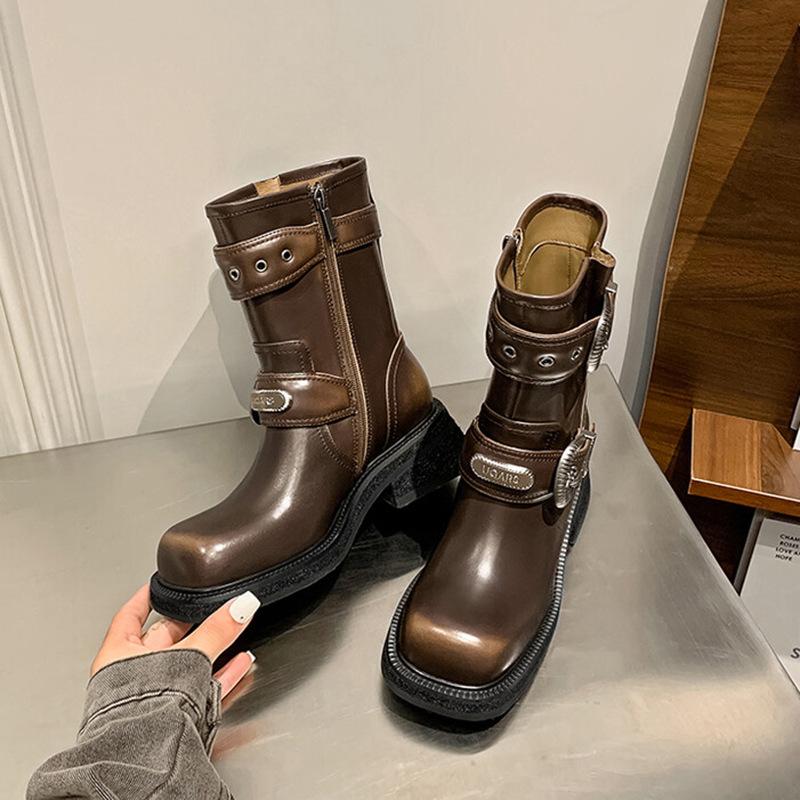 Cowhide Version~ Zhao Zhaoyi Same Boots Merad Boots Women's Leather Retro Knight Boots Western Cowboy Boots