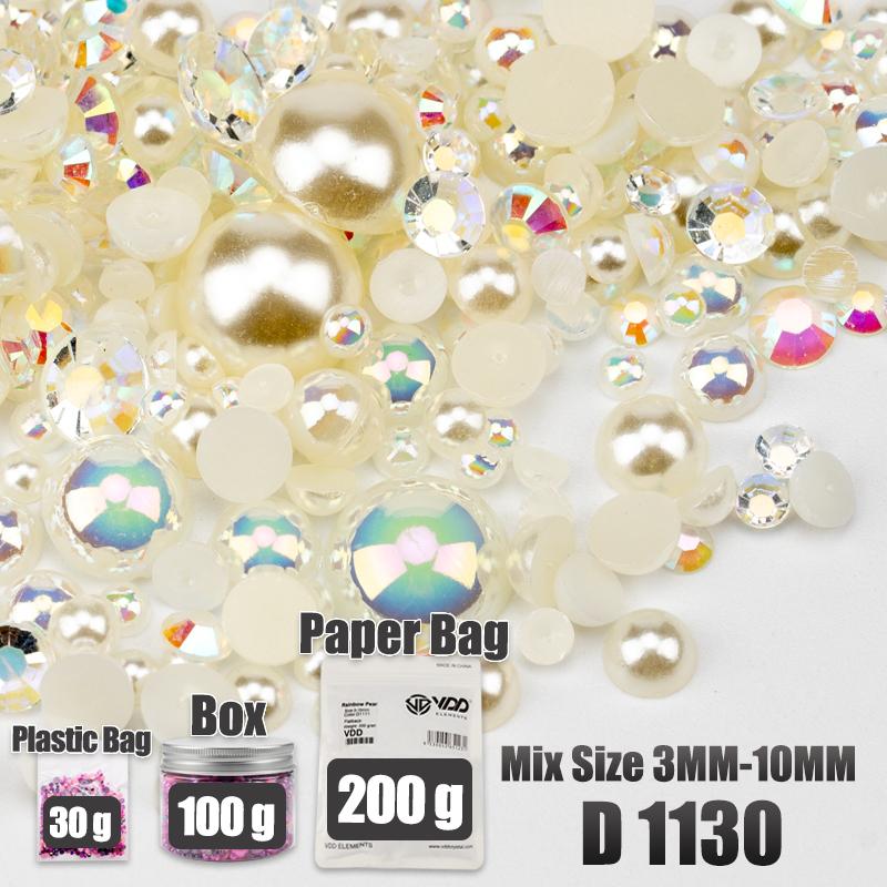 VDD 30/60/100/200g Mix Size ABS Half Round Pearls Flatback Beads Color Resin Rhinestone Crafts Nail Art DIY Decoration