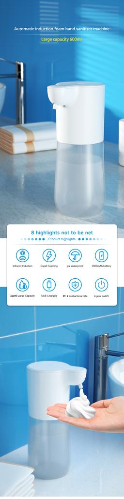 350ML Automatic Foam Soap Dispenser for Bathroom Toilet Smart Hand Washing Machine USB Charging White ABS