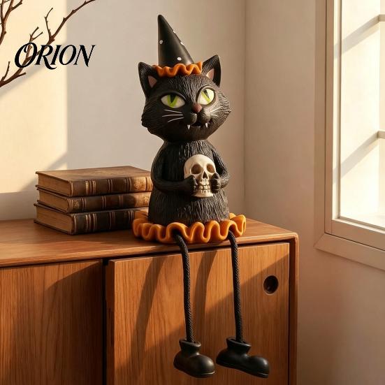Indoor Halloween Party Supplies Figurines, Spooky Ghost Skeleton Pumpkin Black Cat Resin Ornaments, Table Centerpieces Tabletop Decor for Mantel Shelf