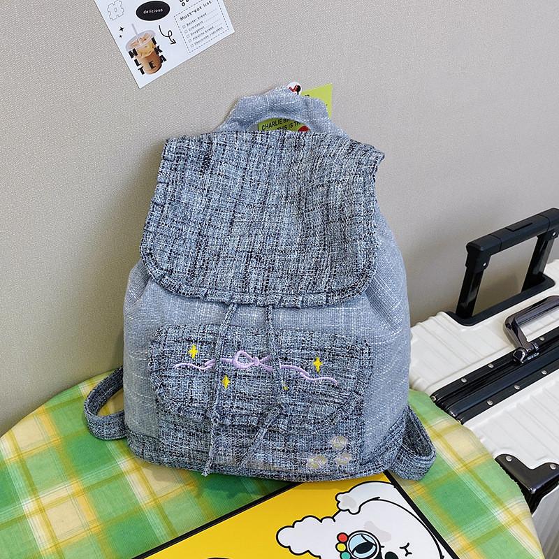 

Cartoon Linabell Bear Doll Bag Solid Color Backpack With Details Embroidered Gray Solid