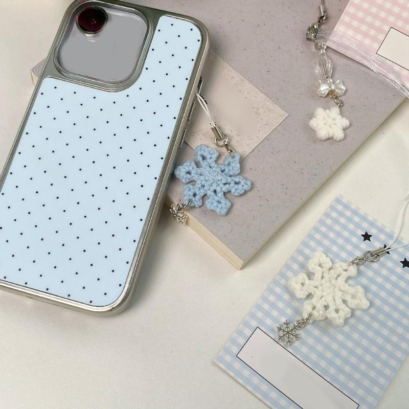 Holiday Gift Handcrafted Snowflake Keychain Yarn Phone Lanyard Christmas Decoration Elegant Women Keyring