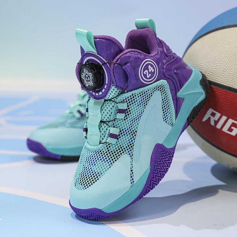 2025 New Autumn Boys' Basketball Shoes: Breathable Mesh, Rotating Buckle, Ideal for Students and Running.