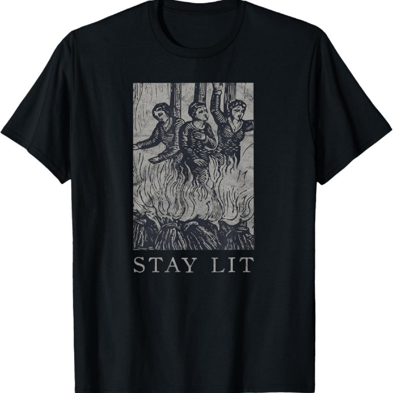 

Occult Stay Lit Satan Devil Hell Unholy Antichrist Witch Short Sleeve T-Shirt M чорний