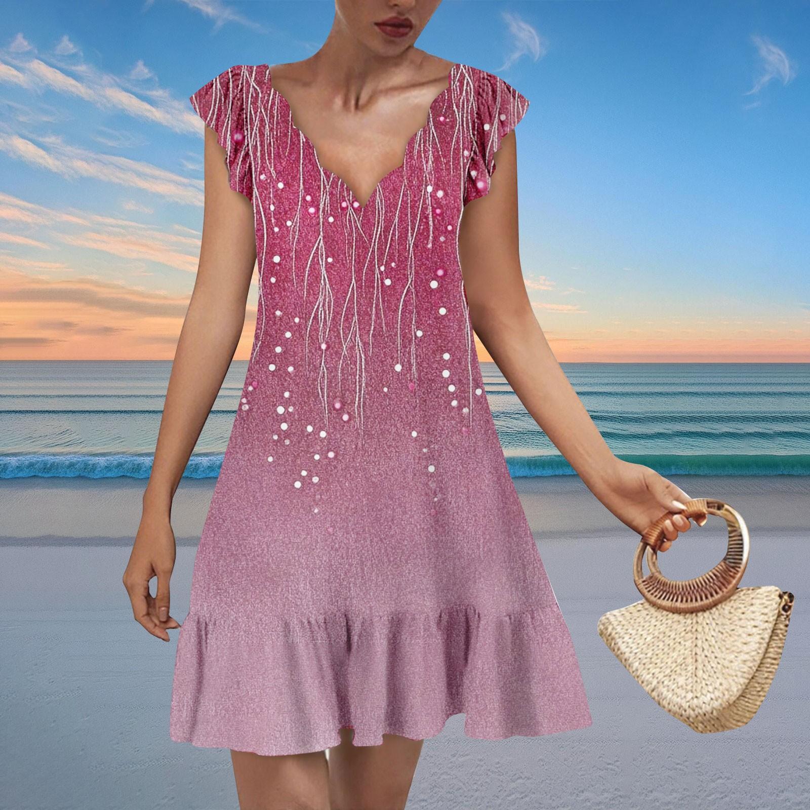 

Женское модное повседневное платье с V-образным вырезом и волнистым краем с цветочным принтом и коротким рукавом L