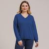 Autumn and Winter Plus Size Women's Solid Colour Simple Woven V-neck Pullover Jumper