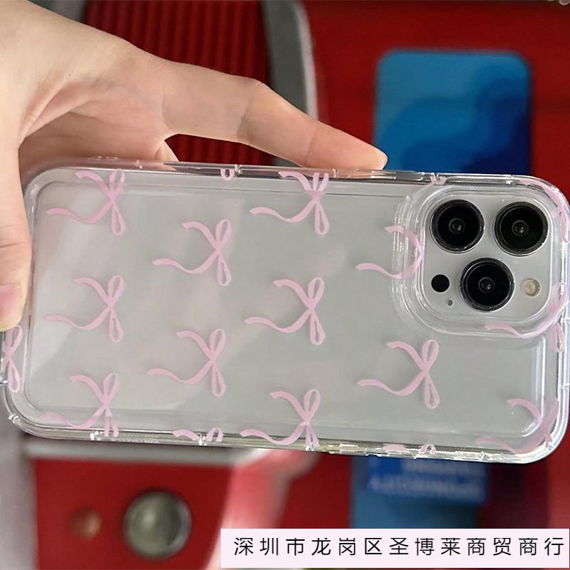 Elegant bow is suitable for Apple 16promax mobile phone case 15plus transparent 14 airbag 1312 simple