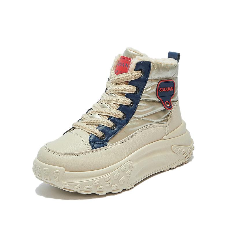 New  Autumn Winter High-Top Women's Shoes Fleece-Lined Cotton Warm Velvet Thick Sole Increased Height Korean Version