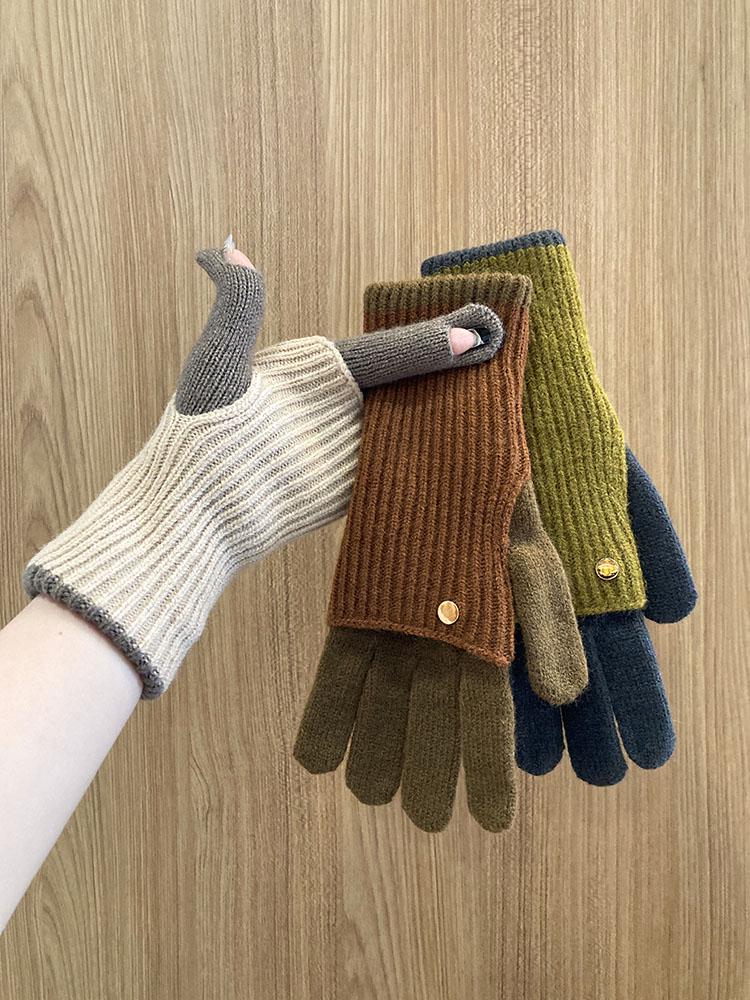 

Цветные вязаные перчатки без пальцев с сенсорным экраном - Корейский стиль, длинные/короткие двойного назначения для женщин Caramel Brown