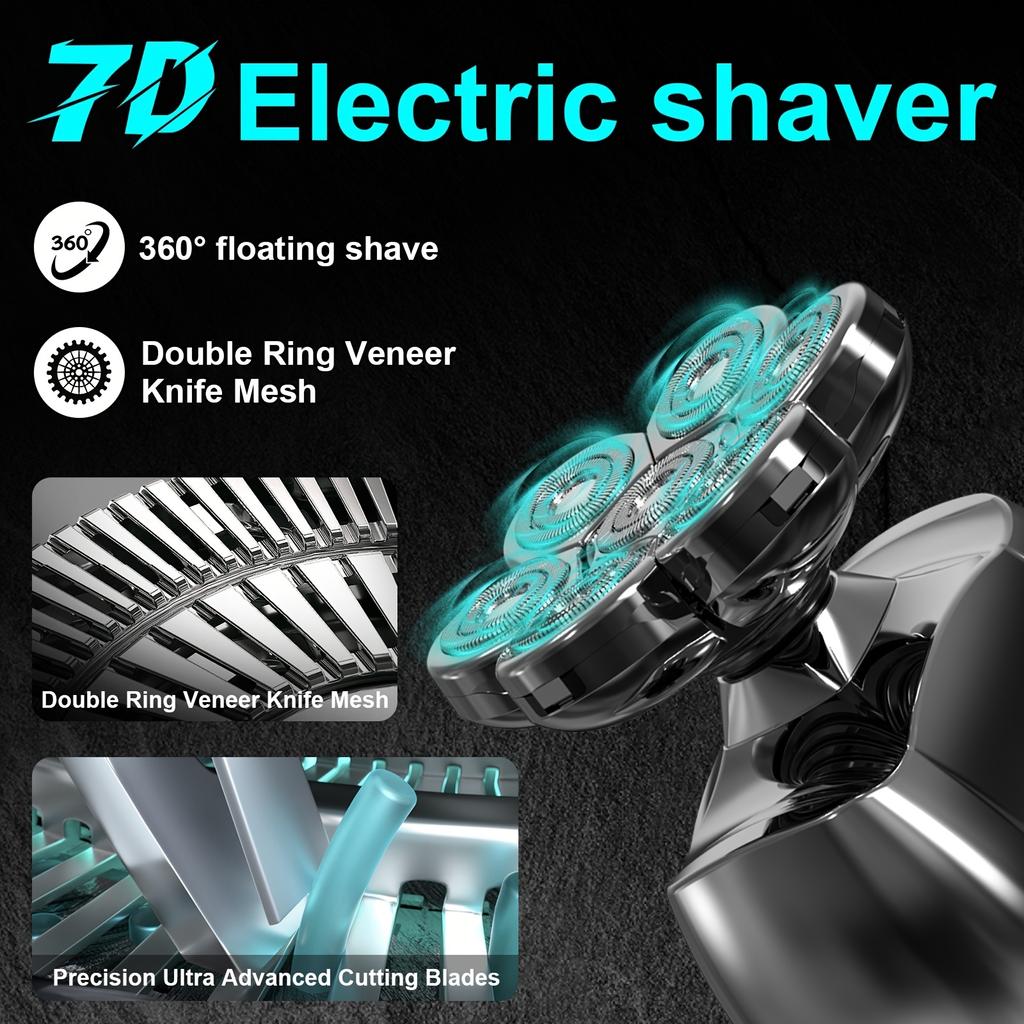 Men's 7D Smooth Shaver, 6-in-1 Wet And Dry Electric Shaver For Face And Head