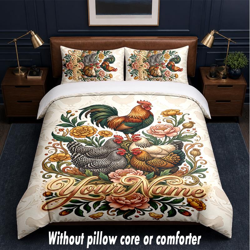 Floral Theme Custom Text Or Name 3Pcs Bedding Set,1 Flat Sheet & 2 Pillowcases Personalized Home Bedding