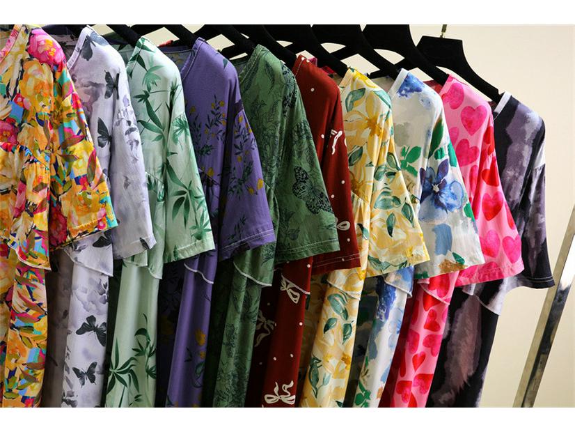 2025 Summer Floral Cotton and Silk Midi Dress - Short Sleeve, Loose Fit Nightgown