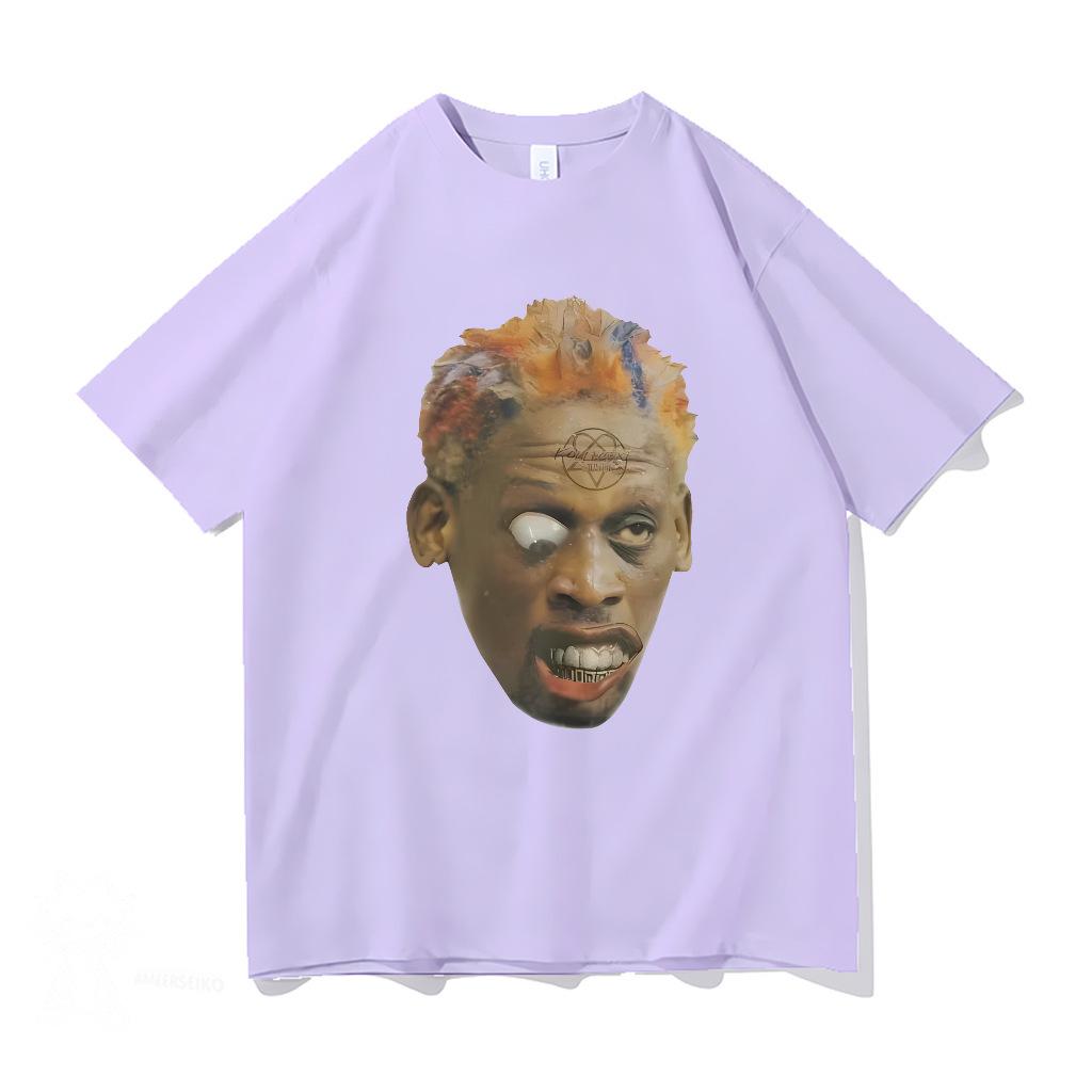 American street style Black head print short-sleeve T-shirt for men and women, loose street hip-hop rapper top