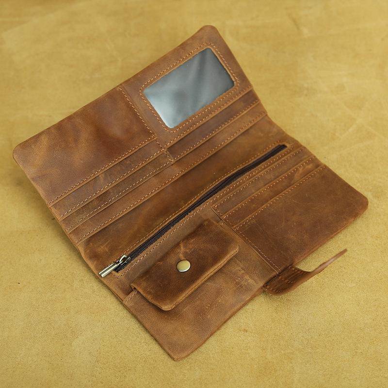 Retro Crazy Horse Leder Geldbörse Erste Schicht Rindsleder Herren Geldbörse Lang und Kurz Leder Multi-Karten Damen Geldbörse