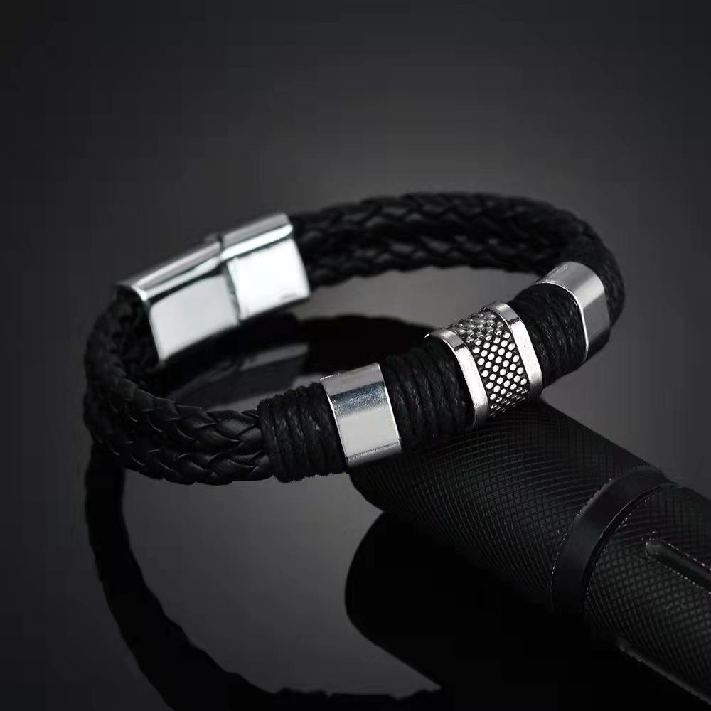 Men's Elegant Eco-Leather Magnet Bracelet Magnetic Black Casual