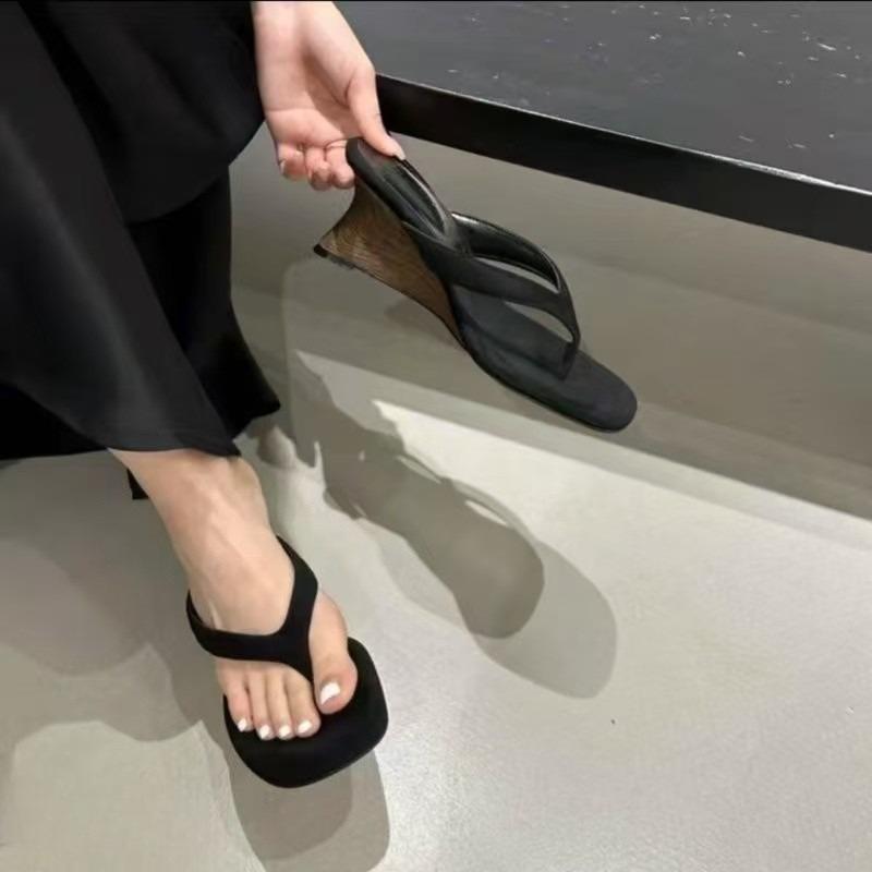 Mode Mode Zehensandalen Sommer Neu Runde Zehe Zehensteg Wildleder Rutschfest Abriebfest Keilsandalen